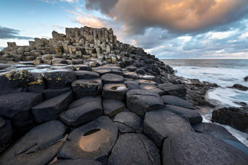Giants Causeway Natural Basalt Stone Columns Photo Photograph Beach Sunset Landscape Pictures Ocean Scenic Scenery Volcano Nature Photography Paradise Scenes Stretched Canvas Art Wall Decor 16x24