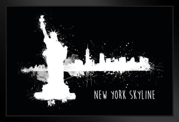 New York City NYC Skyline Statue of Liberty Black and White B&W Art Print Stand or Hang Wood Frame Display Poster Print 13x9