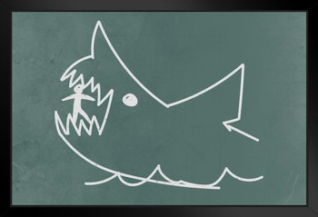 Bad Fish Shark Chalkboard Drawing Stick Figure Shark Posters For Walls Shark Pictures Cool Great White Shark Picture Great White Art Great White Shark Jaws Stand or Hang Wood Frame Display 9x13