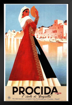 Visit Procida Napoli Naples Italy Vintage Illustration Travel Art Print Stand or Hang Wood Frame Display Poster Print 9x13