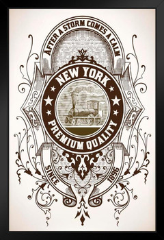 New York Retro Baroque Engraving With Train Art Print Stand or Hang Wood Frame Display Poster Print 9x13