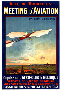 French Meeting D Aviation Show Ville De Bruxelles 1910 Belgium Brussels Vintage Illustration Travel Cool Wall Decor Art Print Poster 12x18