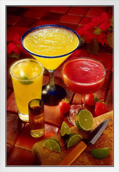 Margaritas and a Shot Photo Photograph White Wood Framed Poster 14x20