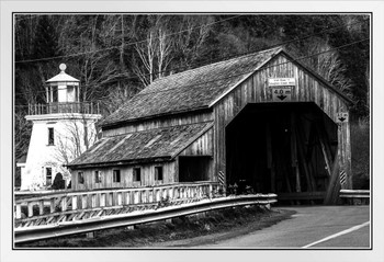 Irish River Covered Bridge New Brunswick B&W Photo Photograph White Wood Framed Poster 20x14
