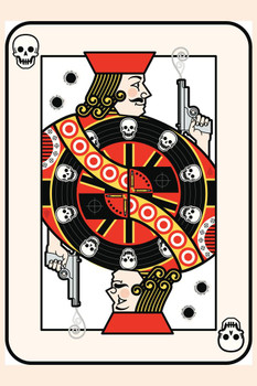 Jack of Bullets Playing Card With Handguns Retro Poker Cards Game Stretched Canvas Art Wall Decor 16x24