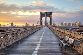 Brooklyn Bridge at Sunrise New York City Photo Print Stretched Canvas Wall Art 24x16 inch