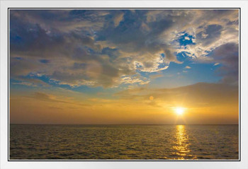 Colorful Sunset at Sea Photo Photograph White Wood Framed Poster 20x14