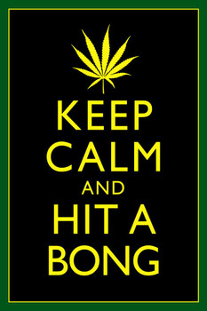 Marijuana Keep Calm And Hit A Bong Black Yellow Green Jamaica Humorous Stretched Canvas Wall Art 16x24 inch