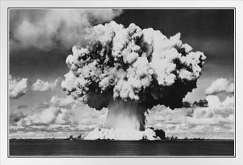 Nuclear Bomb Explosion Baker Day Test B&W Photo Photograph White Wood Framed Poster 20x14