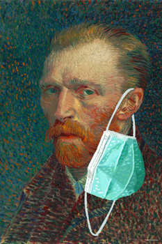 Vincent Van Gogh Mask Self Portrait Funny Ear Masked Pandemic Meme Classic Art Parody Stretched Canvas Art Wall Decor 16x24