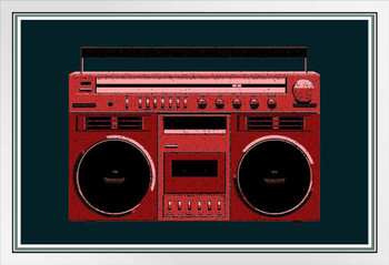 Boombox Red Pop White Wood Framed Poster 14x20
