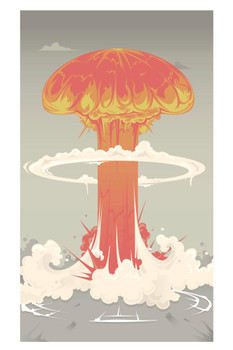 Atomic Bomb Mushroom Cloud Cartoon Trippy Explosion Stretched Canvas Art Wall Decor 16x24
