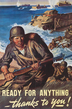 WPA Ready For Anything Thanks To You Soldier On Normandy Beach Vintage World War II War Propaganda Military Decoration Stretched Canvas Art Wall Decor 16x24