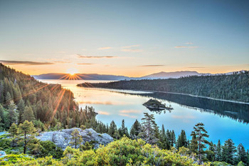 Picture Of Paradise Lake Tahoe Emerald Bay Water Mountains California Sunrise Photo Photograph Beach Sunset Palm Landscape Ocean Scenic Nature Stretched Canvas Art Wall Decor 24x16