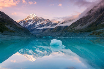 Aoraki Mt Cook Reflection at Sunset New Zealand Photo Print Stretched Canvas Wall Art 24x16 inch