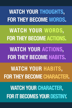 Watch Your Thoughts Motivational Inspirational Encouraging Colorful Teamwork Quote Inspire Quotation Gratitude Positivity Support Motivate Sign Good Vibes Stretched Canvas Art Wall Decor 16x24
