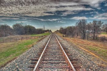 Empty Railroad Tracks Under a Texas Sky Photo Print Stretched Canvas Wall Art 24x16 inch