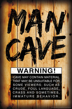 Man Cave Warning Sign Humor Stretched Canvas Art Wall Decor 16x24