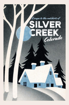 Escape to The Outskirts of Silver Creek Colorado Fantasy Travel Horror Retro Vintage Stretched Canvas Art Wall Decor 16x24