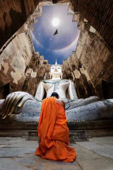 Status Stable Respectation Buddhist Monk Praying Photo Print Stretched Canvas Wall Art 16x24 inch