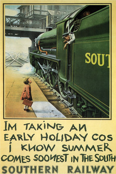 Southern Railway Early Holiday Child Train London England Vintage Travel Cool Wall Decor Art Print Poster 12x18