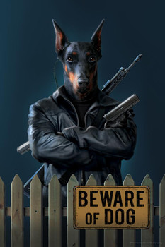 Beware of Dog Gangster Doberman Pinscher by Vincent Hie Fantasy Print Stretched Canvas Wall Art 16x24 inch