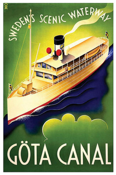 Gota Canal Sweden Vintage Illustration Travel Art Deco Vintage French Wall Art Nouveau 1920 French Advertising Vintage Poster Prints Art Nouveau Decor Stretched Canvas Art Wall Decor 16x24