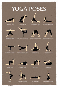 Yoga Poses Reference Chart Studio Gray Stretched Canvas Wall Art 16x24 Inch