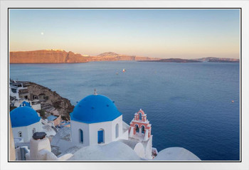 Sunset over Oia Santorini Island Greece Photo Photograph White Wood Framed Poster 20x14