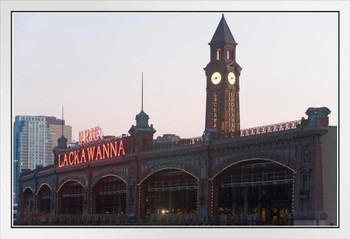 Old Train Station Lackawanna Railroad Terminal Hoboken New Jersey Photo Photograph White Wood Framed Art Poster 20x14