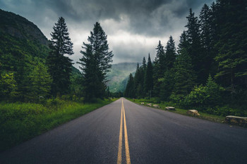 Empty Driving Road Through Mountain Forest Landscape Photo Print Stretched Canvas Wall Art 24x16 inch