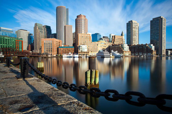 Downtown Boston Massachusetts Skyline Photo Print Stretched Canvas Wall Art 24x16 inch