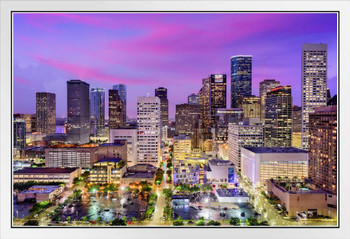 Houston Texas Downtown Buildings Sunset Skyline Photo White Wood Framed Poster 20x14