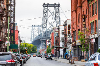 Street View Brooklyn NY and Williamsburg Bridge Photo Print Stretched Canvas Wall Art 24x16 inch