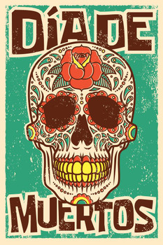 Day of the Dead Sugar Skull Spanish Vintage Design Print Stretched Canvas Wall Art 16x24 inch