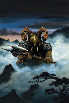 Demonio Dragon Demon Warrior In Clouds by Ciruelo Fantasy Painting Gustavo Cabral Cool Wall Art Print Poster 12x18