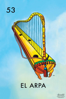 53 El Arpa Harp Loteria Card Mexican Bingo Lottery Stretched Canvas Wall Art 16x24 inch