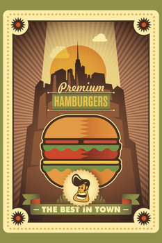 Retro hamburger poster Stretched Canvas Wall Art 16x24 inch