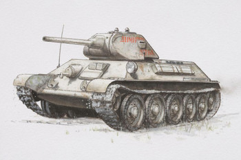 Russian T 34 Armored Tank World War II WWII Print Stretched Canvas Wall Art 24x16 inch