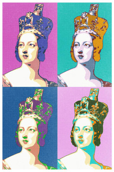 Queen Victoria Pink and Blue Pop Print Stretched Canvas Wall Art 16x24 inch