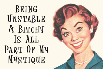 Being Unstable and Bitchy Is All Part Of My Mystique Humor Retro 1950s 1960s Sassy Joke Funny Quote Ironic Campy Ephemera Stretched Canvas Art Wall Decor 24x16