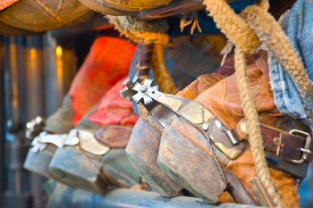 Closeup of Boots and Spurs of Cowboys on a Fence Photo Photograph Thick Paper Sign Print Picture 12x8