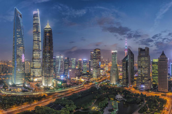 Lujiazui City Financial Center Downtown Buildings Shanghai China Photo Photograph Stretched Canvas Art Wall Decor 24x16