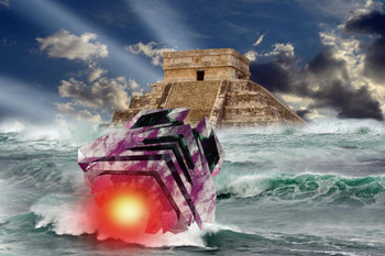 Spaceship Splshing Down at Ancient City of Atlantis Print Stretched Canvas Wall Art 24x16 inch