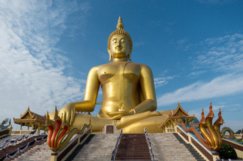 Great Buddha of Thailand Wat Muang Monastery Photo Print Stretched Canvas Wall Art 24x16 inch