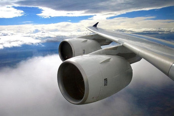 Airbus A380 Wing and Engines Close Up in Flight Photo Print Stretched Canvas Wall Art 24x16 inch
