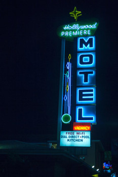 Hollywood Premiere Motel Neon Sign Los Angeles Photo Print Stretched Canvas Wall Art 16x24 inch