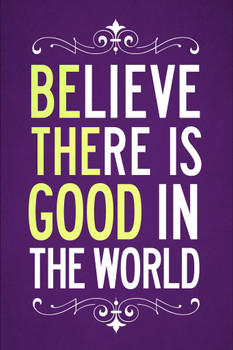 Believe There Is Good In The World Purple Famous Motivational Inspirational Quote Stretched Canvas Wall Art 16x24 inch