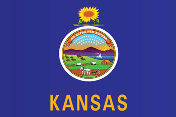 Kansas State Flag Seal Poster Topeka Kansas City Sunflower State Flag Education Patriotic American Flag Stretched Canvas Art Wall Decor 24x16