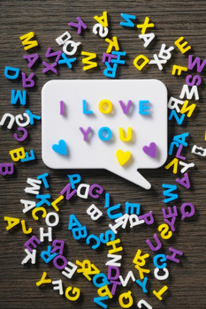 I Love You Bubble Scattered Alphabet Letters Romance Romantic Gift Valentines Day Decor Stretched Canvas Art Wall Decor 16x24